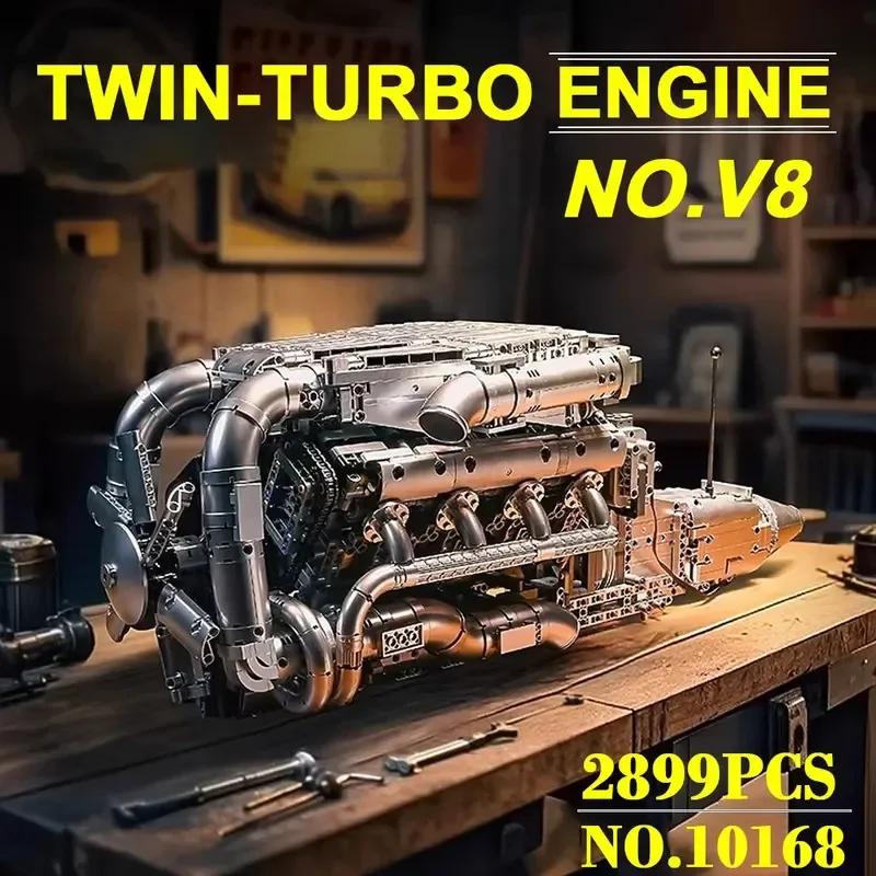 Model Kit Engine V8 - Mould King 10168 V8 Twin Turbo